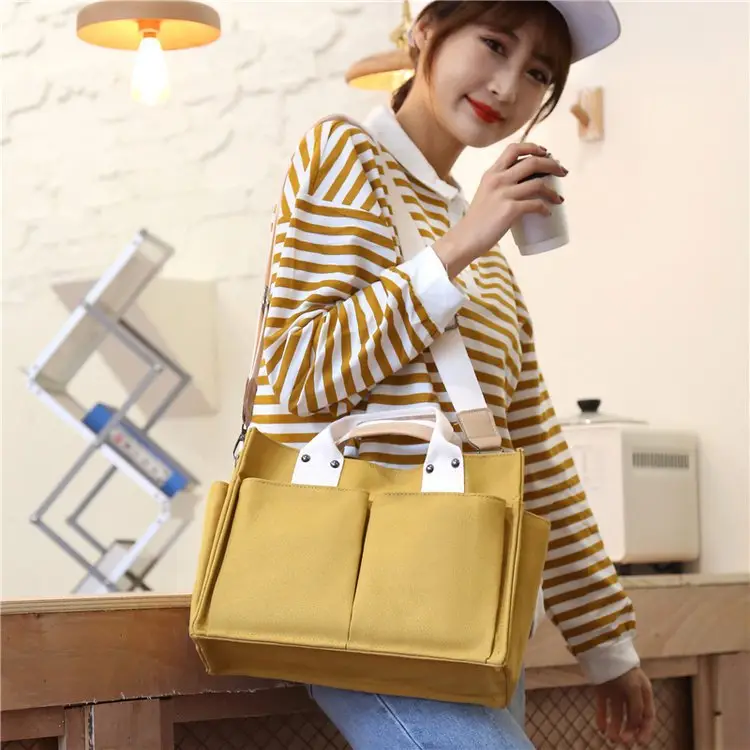 Korean Style Canvas Shoulder Bag Large Multi Pocket — feature 27