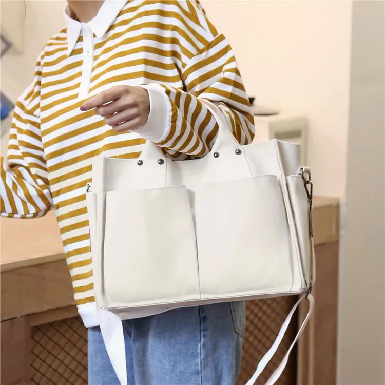 Korean Style Canvas Shoulder Bag Large Multi Pocket — feature 28
