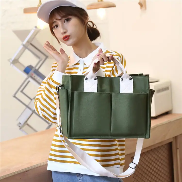Korean Style Canvas Shoulder Bag Large Multi Pocket — feature 29