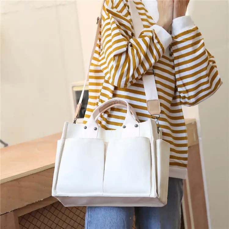 Korean Style Canvas Shoulder Bag Large Multi Pocket — feature 30