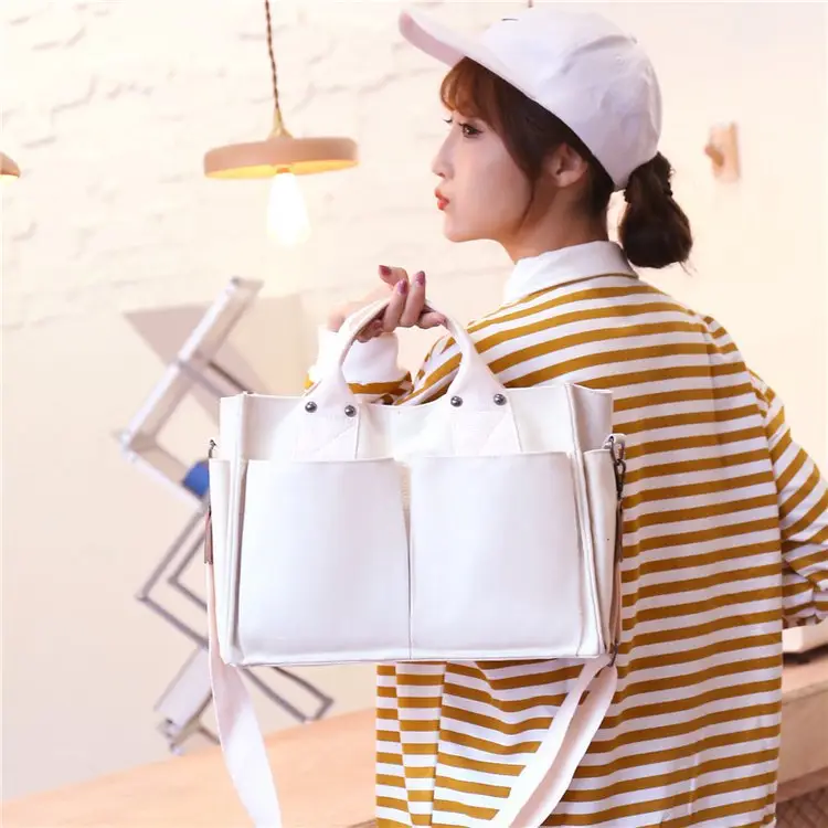 Korean Style Canvas Shoulder Bag Large Multi Pocket — feature 31