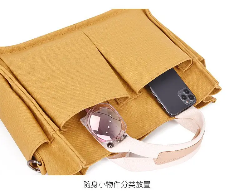 Korean Style Canvas Shoulder Bag Large Multi Pocket — feature 37