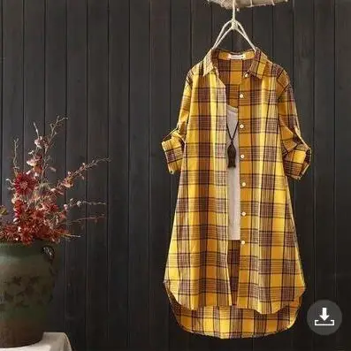 Women Plaid Long Coat Large Loose Casual Jacket - Image 53