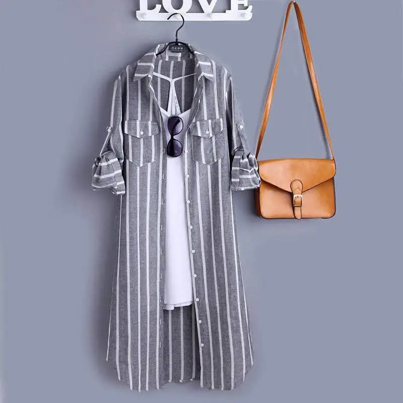 Women Plaid Long Coat Large Loose Casual Jacket - Image 54