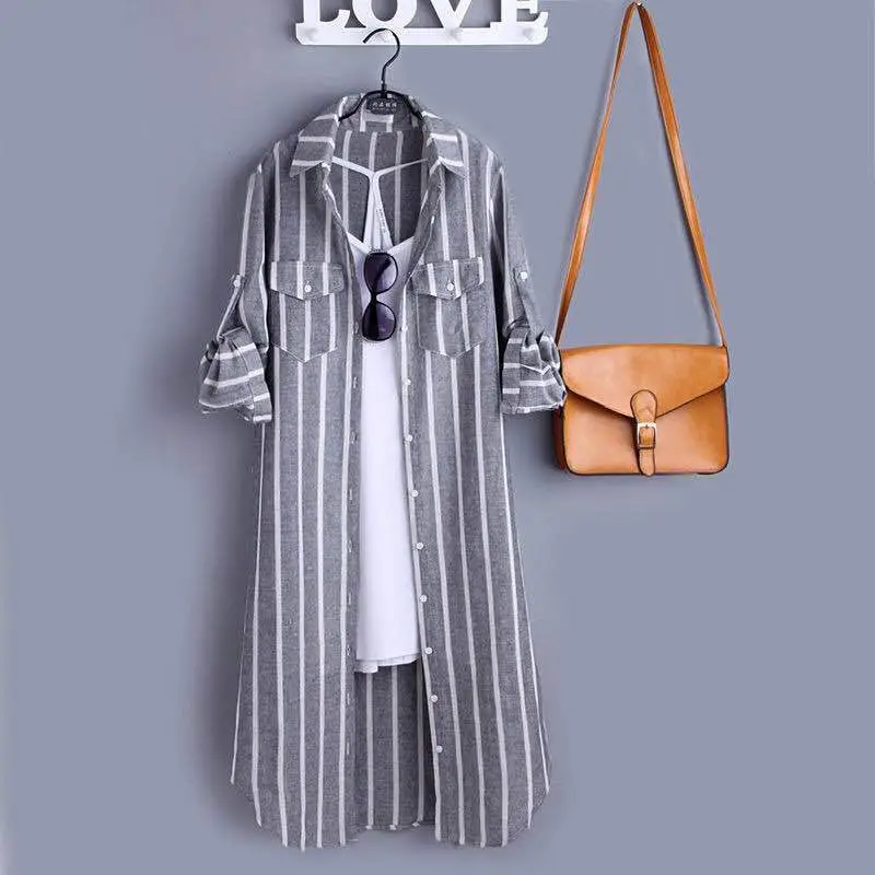 Women Plaid Long Coat Large Loose Casual Jacket — feature 6