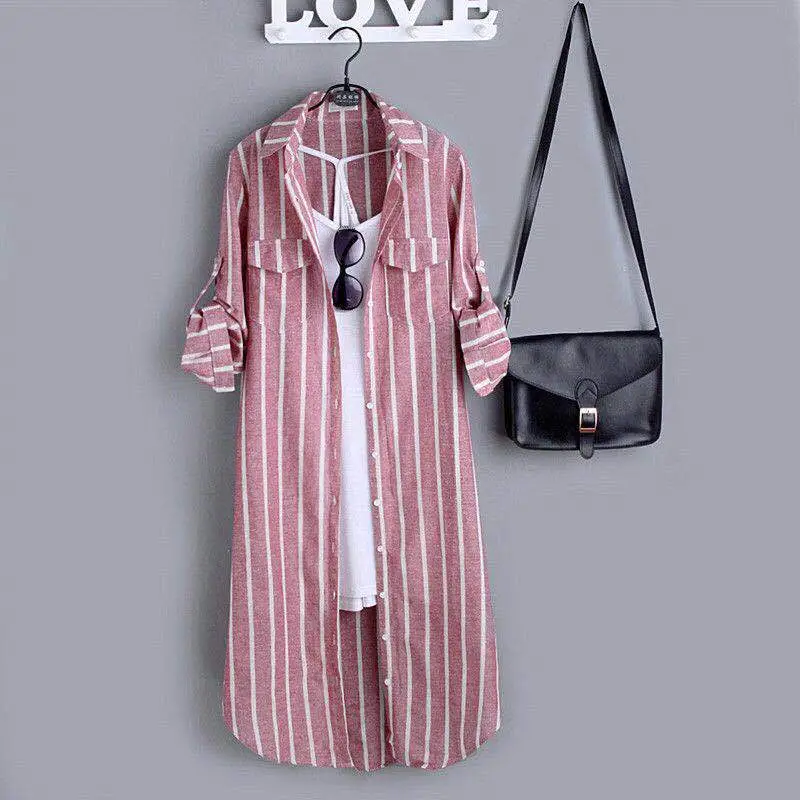 Women Plaid Long Coat Large Loose Casual Jacket — feature 8