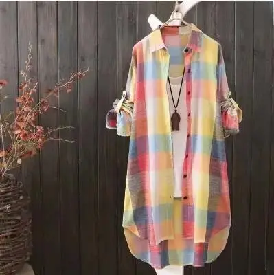 Women Plaid Long Coat Large Loose Casual Jacket - Image 5