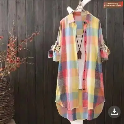 Women Plaid Long Coat Large Loose Casual Jacket - Image 7