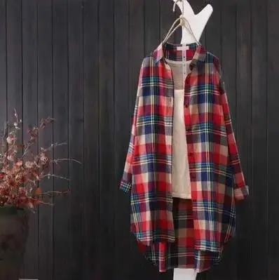 Women Plaid Long Coat Large Loose Casual Jacket - Image 14