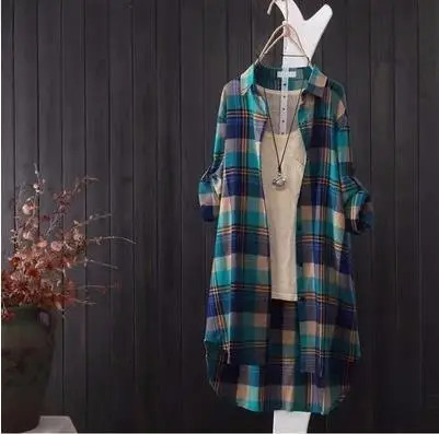 Women Plaid Long Coat Large Loose Casual Jacket - Image 25
