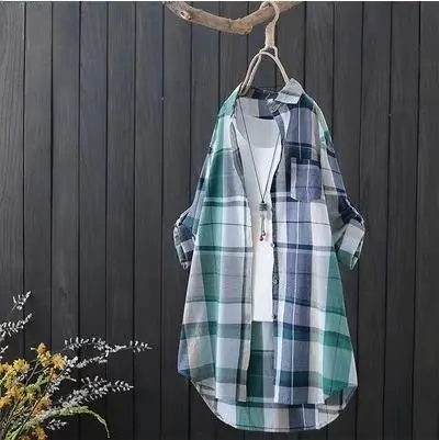 Women Plaid Long Coat Large Loose Casual Jacket - Image 39