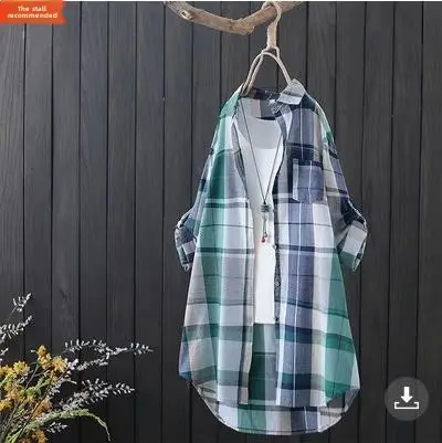 Women Plaid Long Coat Large Loose Casual Jacket - Image 40
