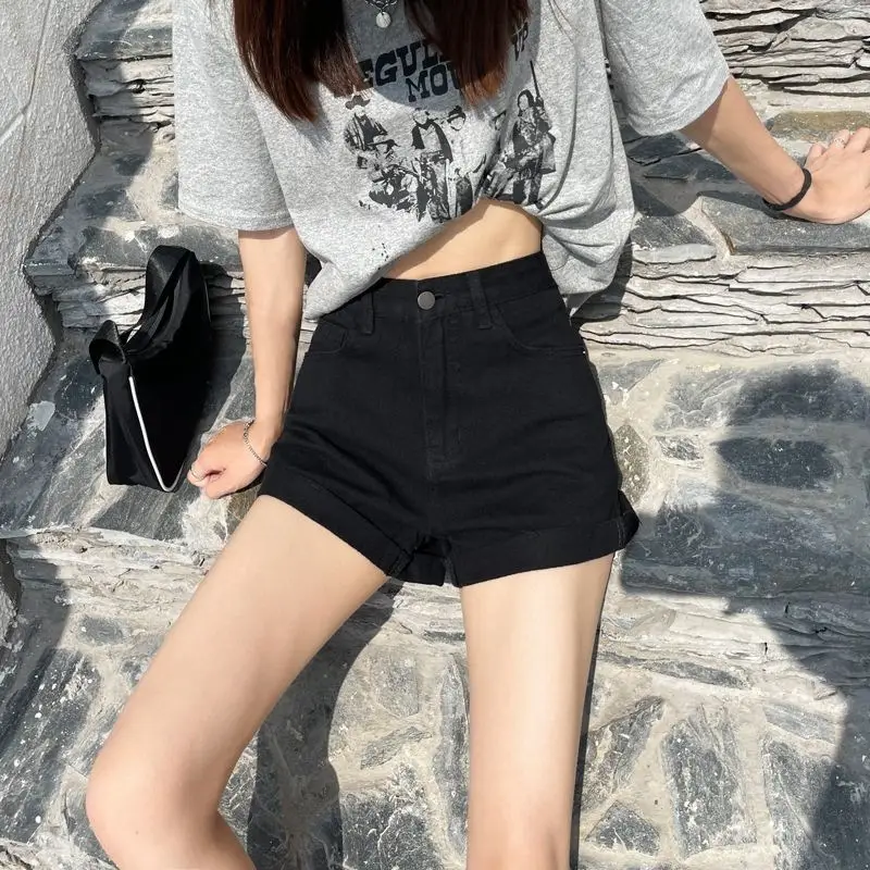 Women Denim Shorts High Waist Loose Fit Blue - Image 6