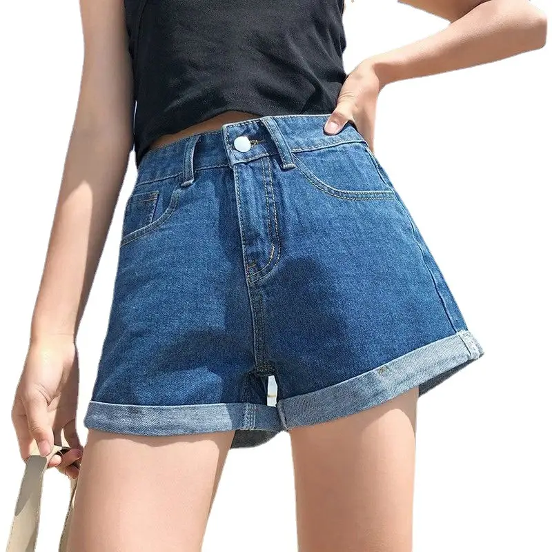 Women Denim Shorts High Waist Loose Fit Blue - Image 7