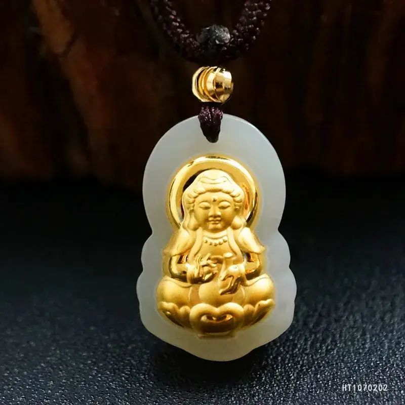 Jadeite Guanyin Buddha Pendant Gold White Live Streaming Dropshipping - Image 2