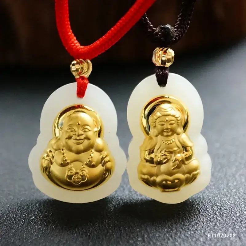 Jadeite Guanyin Buddha Pendant Gold White Live Streaming Dropshipping - Image 4