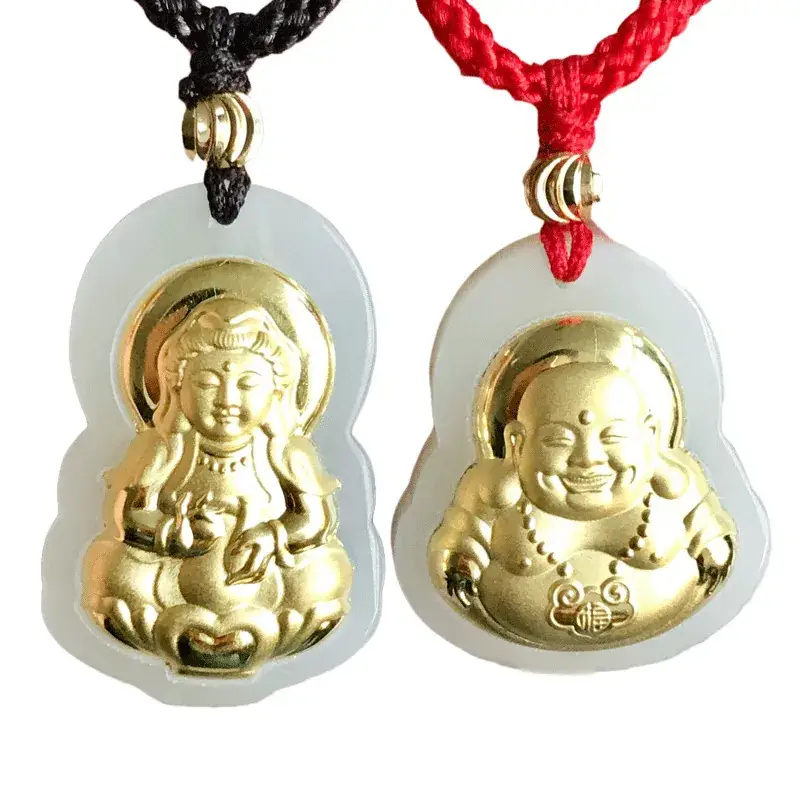 Jadeite Guanyin Buddha Pendant Gold White Live Streaming Dropshipping - Image 5
