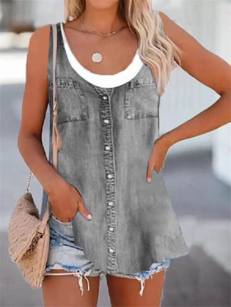Women's Denim Embroidered Top with Buttons - Image 24