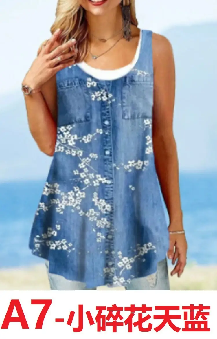 Women's Denim Embroidered Top with Buttons - Image 29