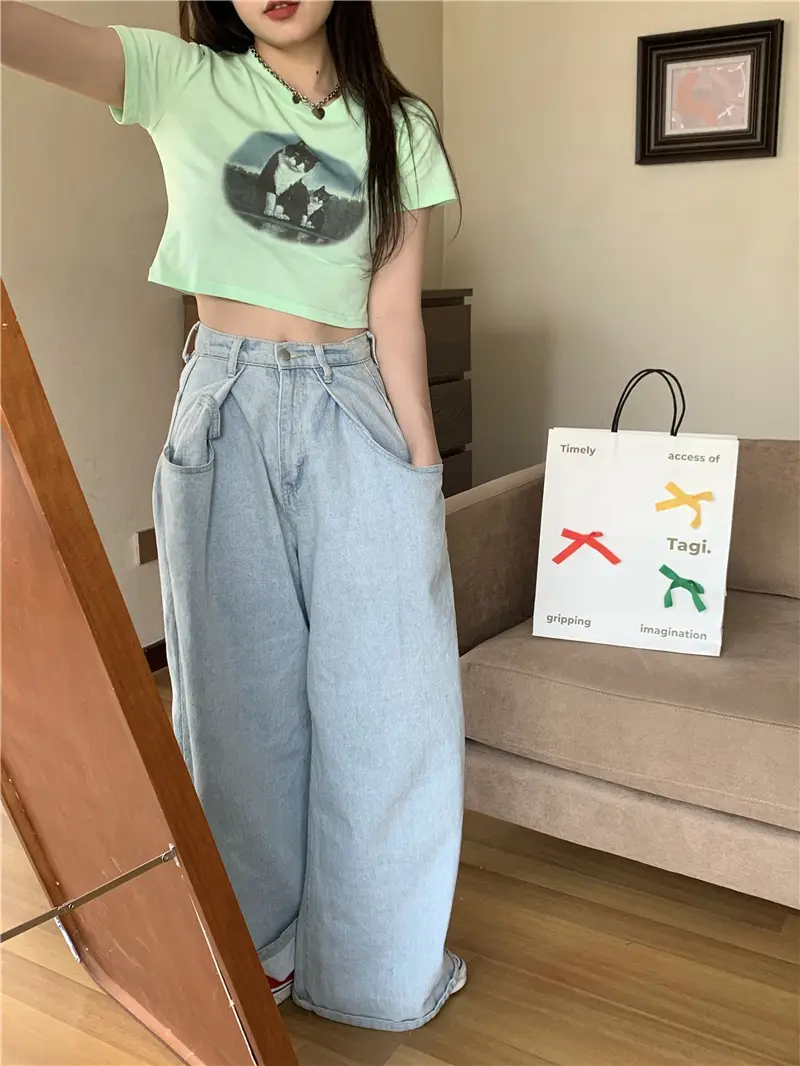 Light Blue Cat Print Crop Top for Girls Summer 2025 — feature 17