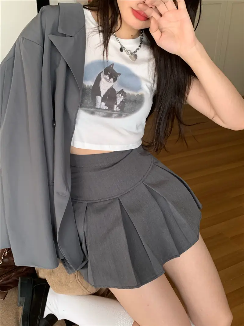 Light Blue Cat Print Crop Top for Girls Summer 2025 — feature 6