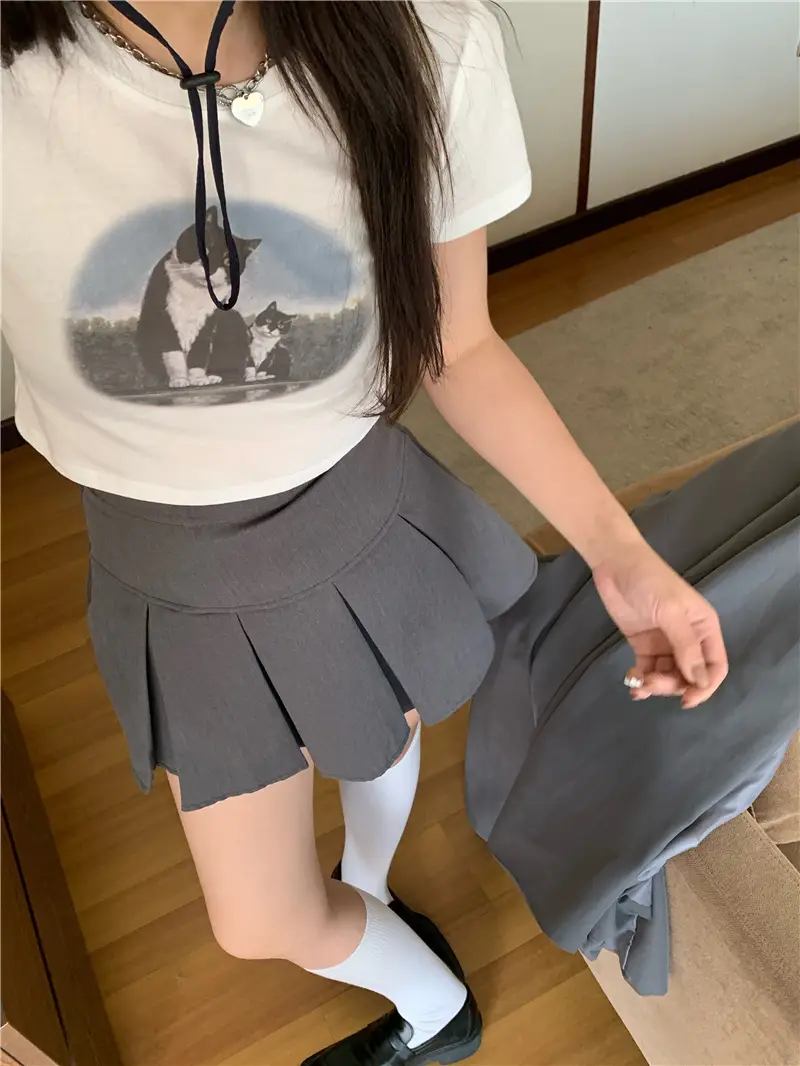 Light Blue Cat Print Crop Top for Girls Summer 2025 — feature 7