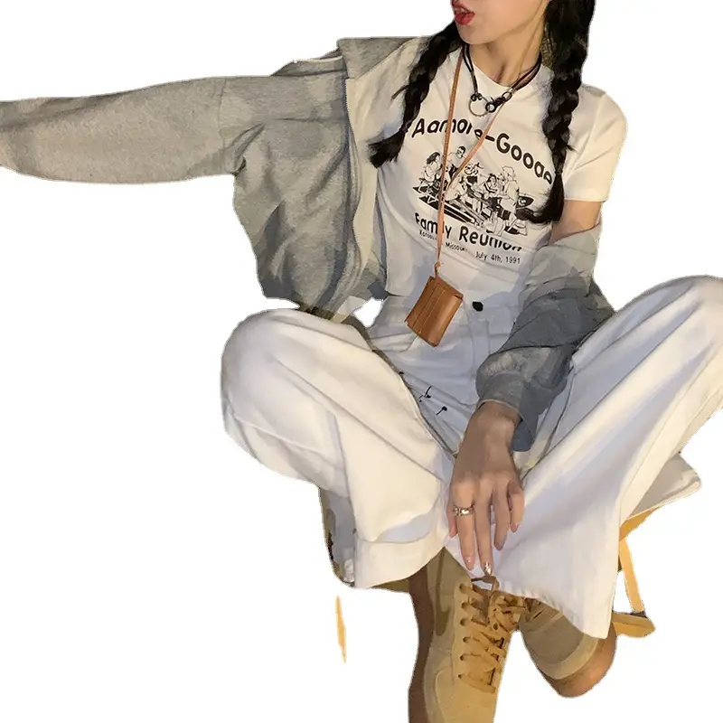 Women 2025 Summer Ins T-Shirt White Half Sleeve Slim Fit