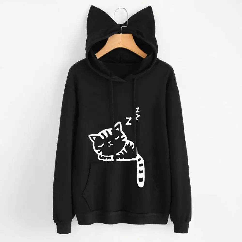 Gray Cat Hooded Sweatshirt Hot Selling Loose Fleece — feature 7