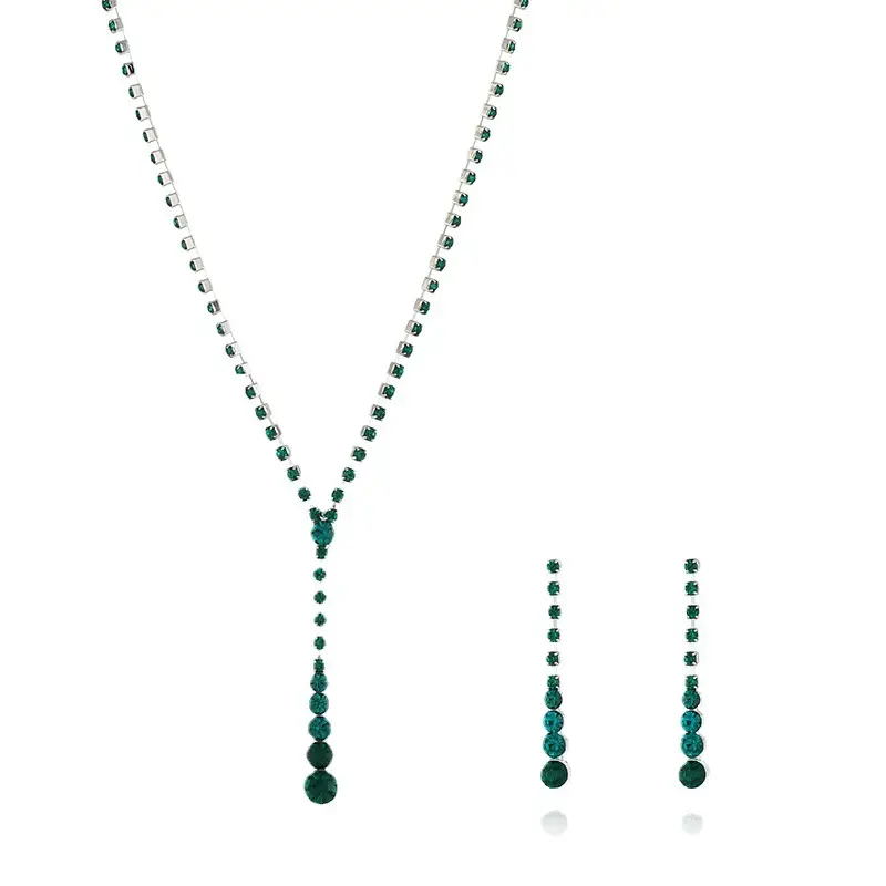 Japanese Korean Fashion Green Rhinestone Necklace Set for Women - Image 5