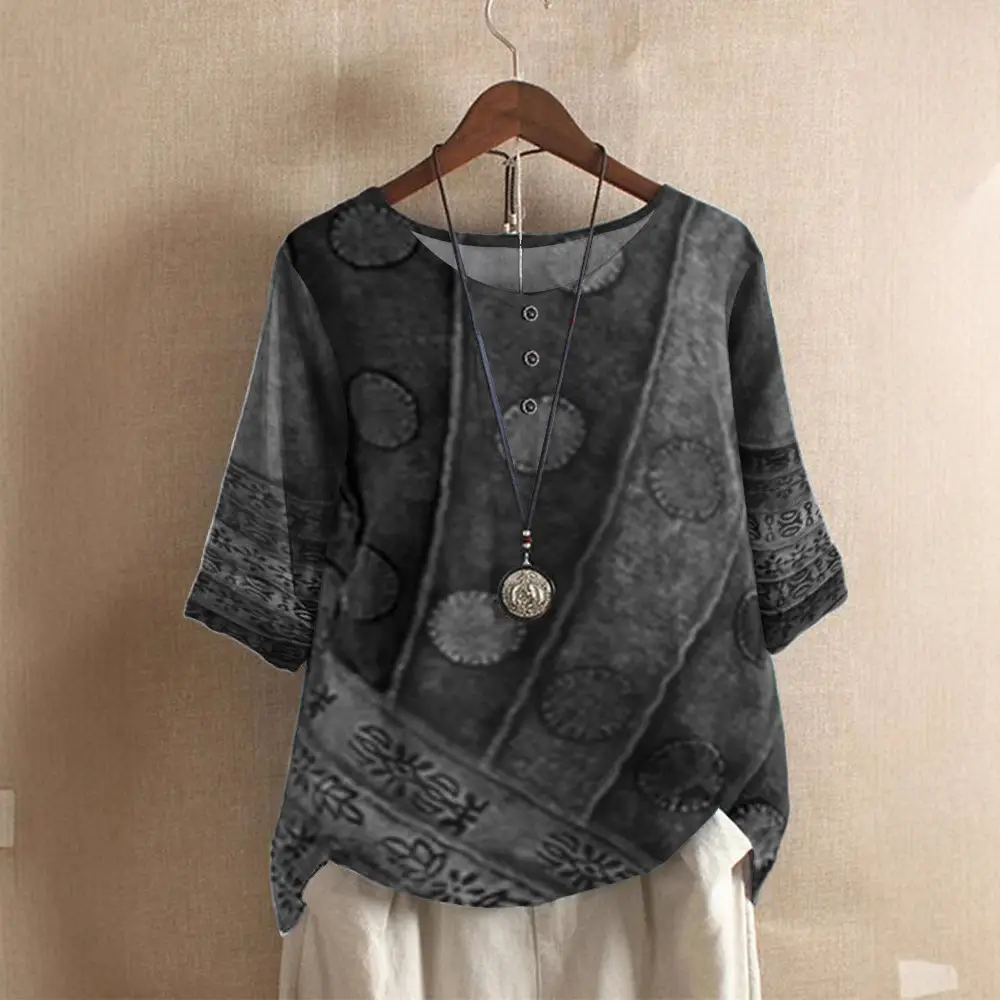 Women's Green Printed Loose Top with Embroidered Sleeves