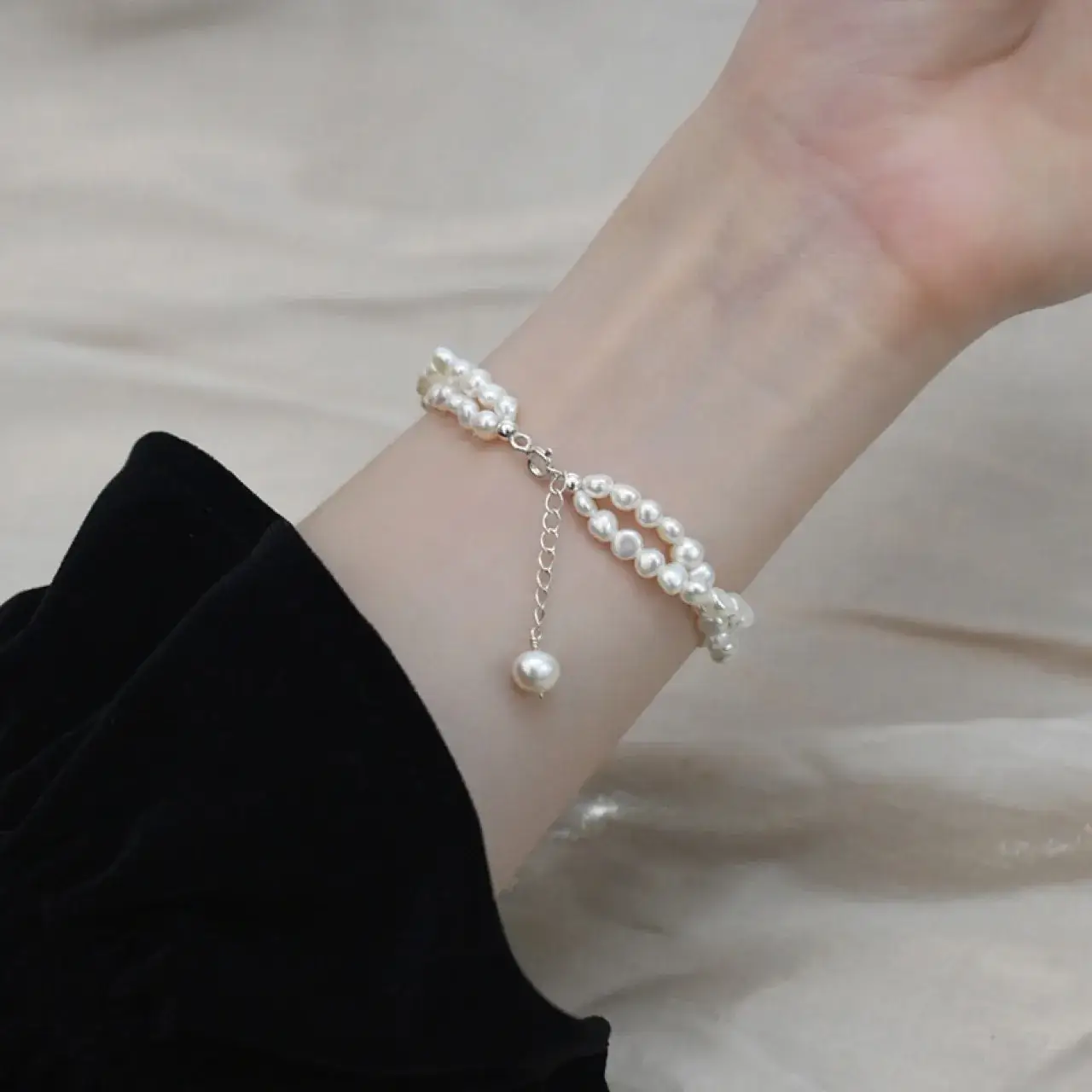 Natural Baroque Freshwater Pearl Bracelet Double Layer - Image 6