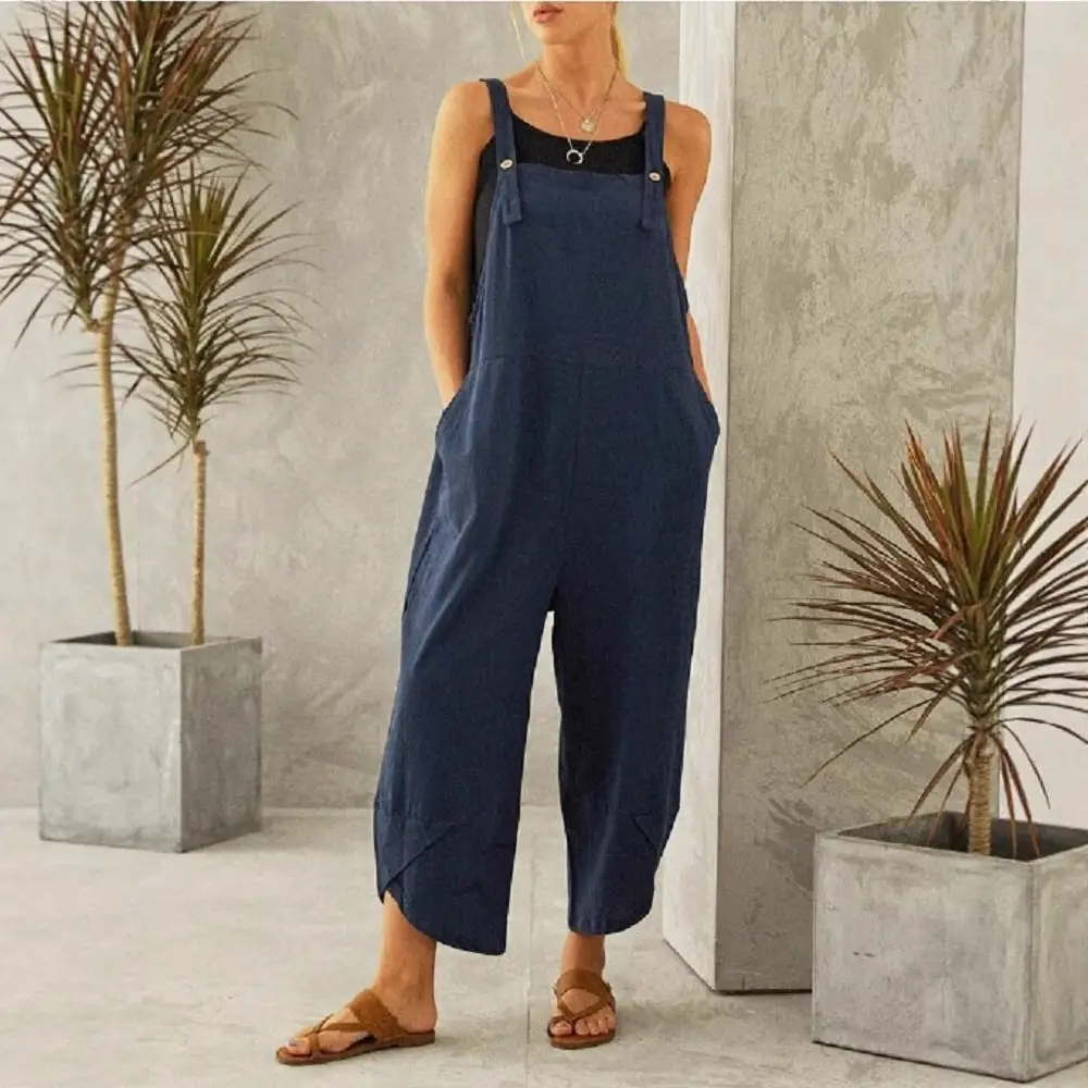 Women's Navy Blue Casual Cropped Overalls Set - Image 10