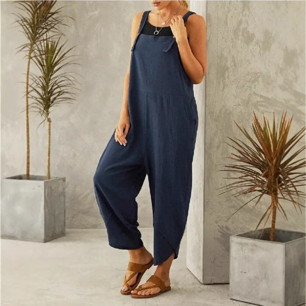 Women's Navy Blue Casual Cropped Overalls Set - Image 11