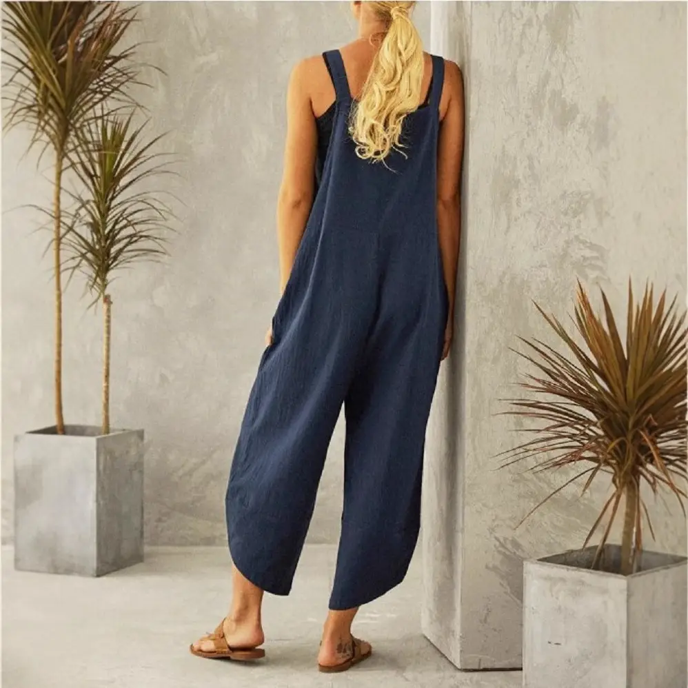 Women's Navy Blue Casual Cropped Overalls Set - Image 12