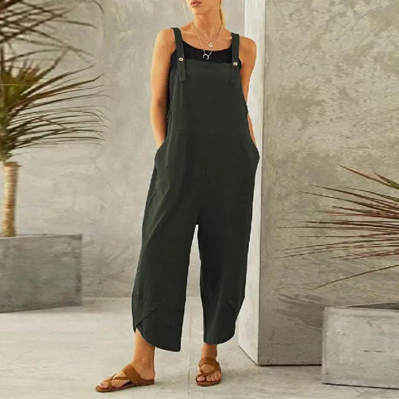 Women's Navy Blue Casual Cropped Overalls Set - Image 3