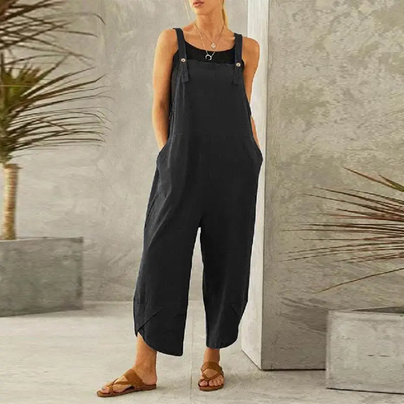 Women's Navy Blue Casual Cropped Overalls Set - Image 4