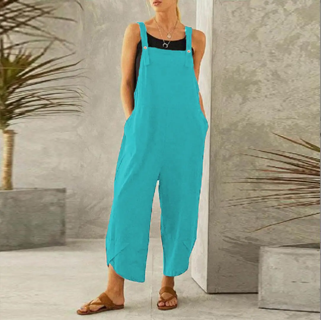Women's Navy Blue Casual Cropped Overalls Set - Image 7