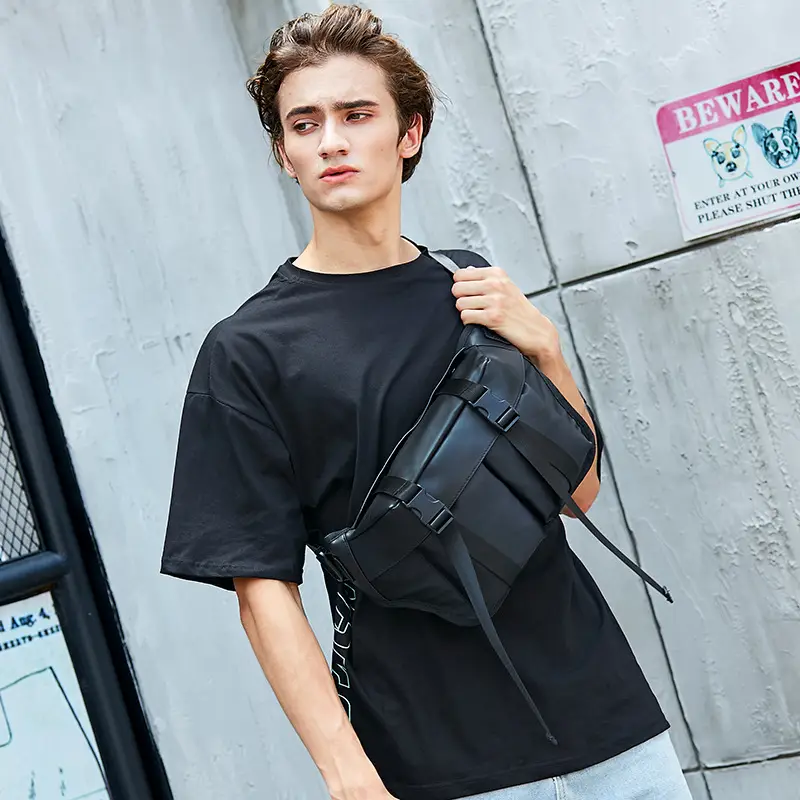 Men's Black Japanese Style Crossbody Bag Large Capacity - Image 3