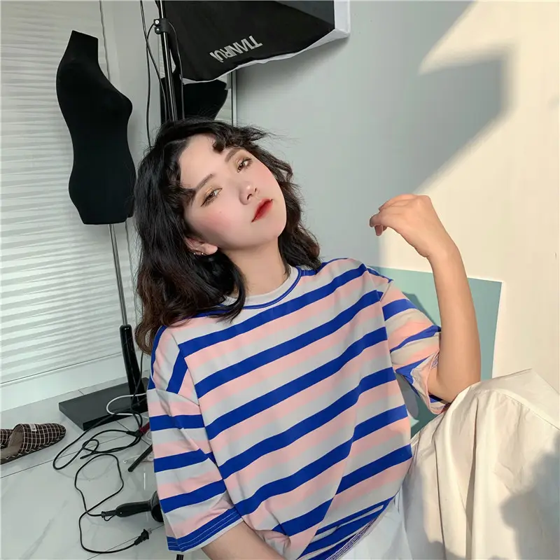 Women Striped T-Shirt Summer Loose Fit Korean Style — feature 10