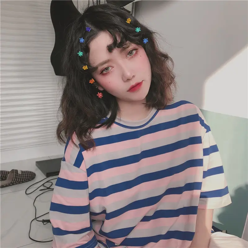 Women Striped T-Shirt Summer Loose Fit Korean Style — feature 12
