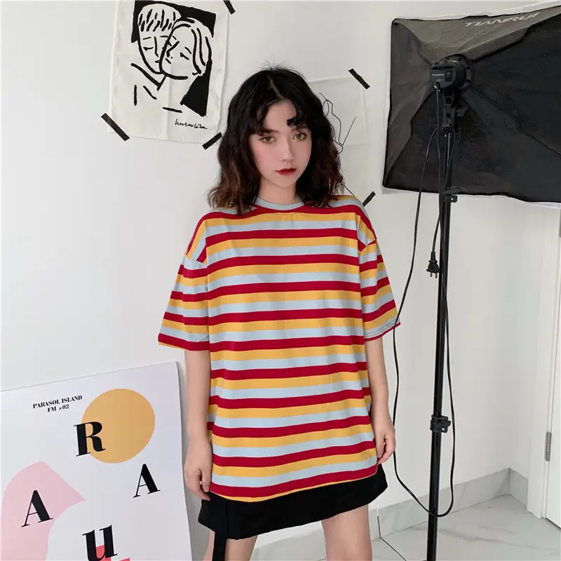 Women Striped T-Shirt Summer Loose Fit Korean Style — feature 2