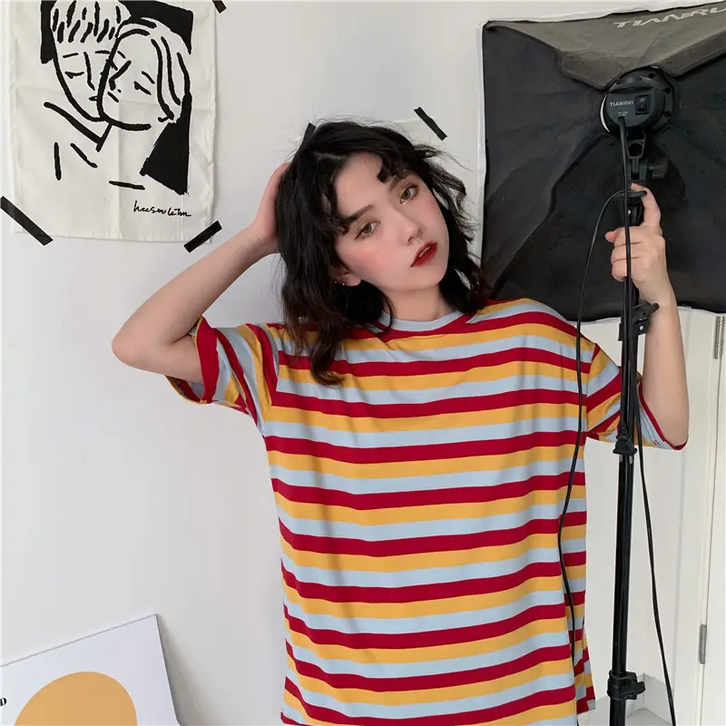 Women Striped T-Shirt Summer Loose Fit Korean Style — feature 3
