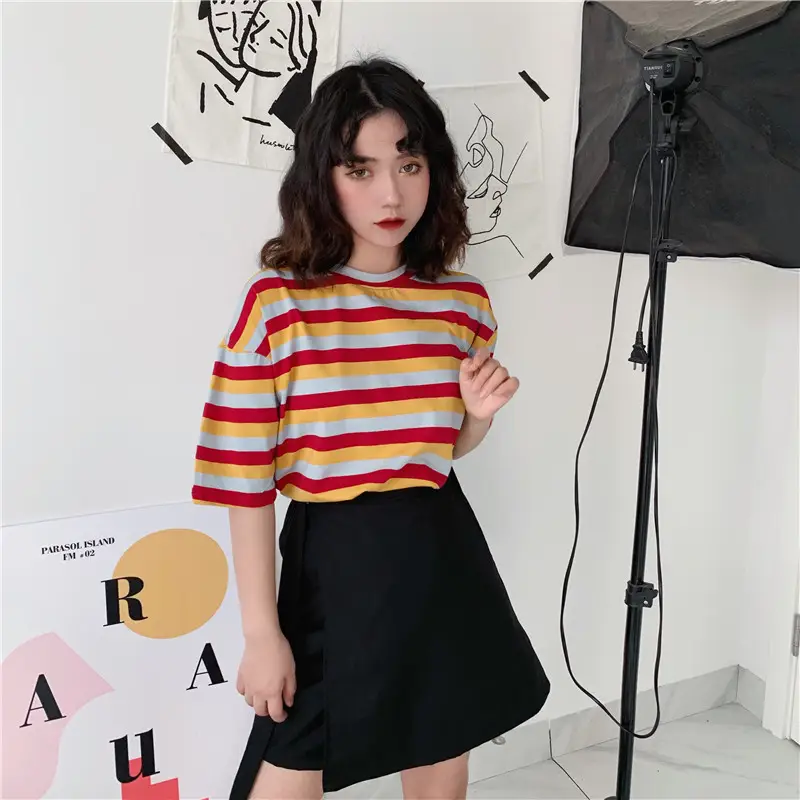 Women Striped T-Shirt Summer Loose Fit Korean Style — feature 6