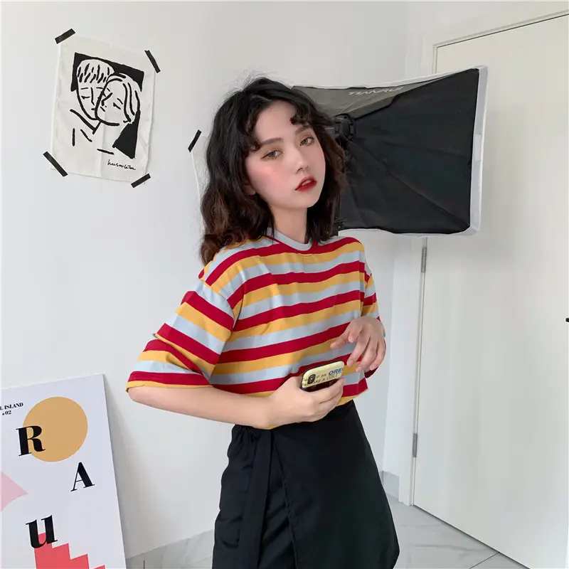 Women Striped T-Shirt Summer Loose Fit Korean Style — feature 8