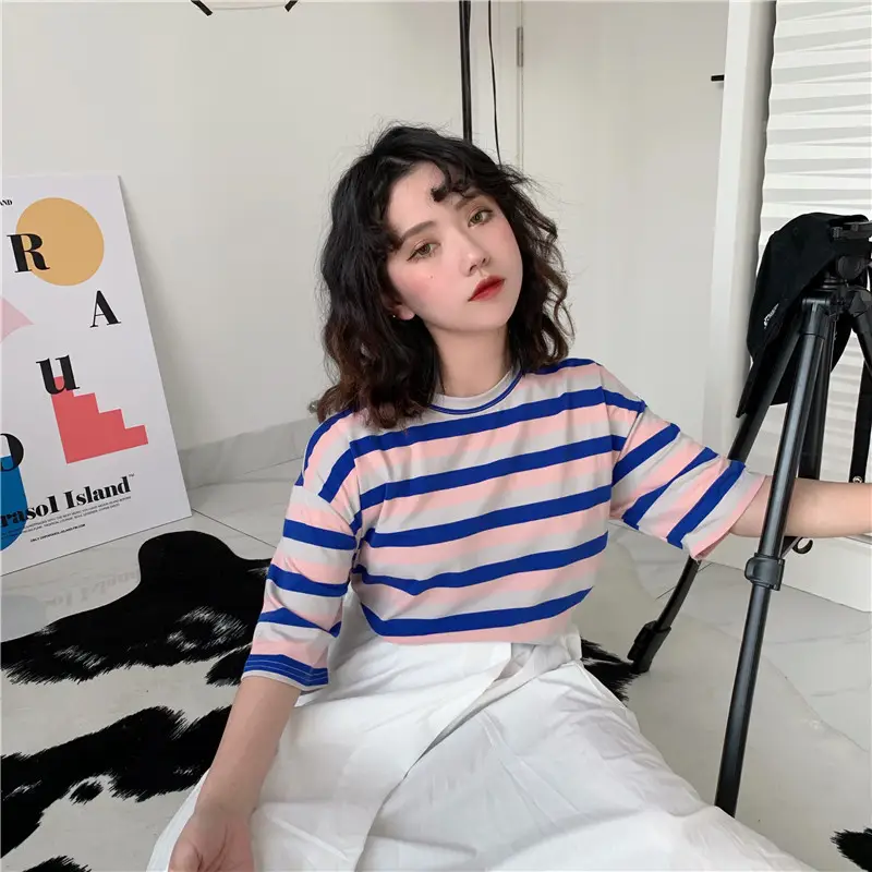 Women Striped T-Shirt Summer Loose Fit Korean Style — feature 9
