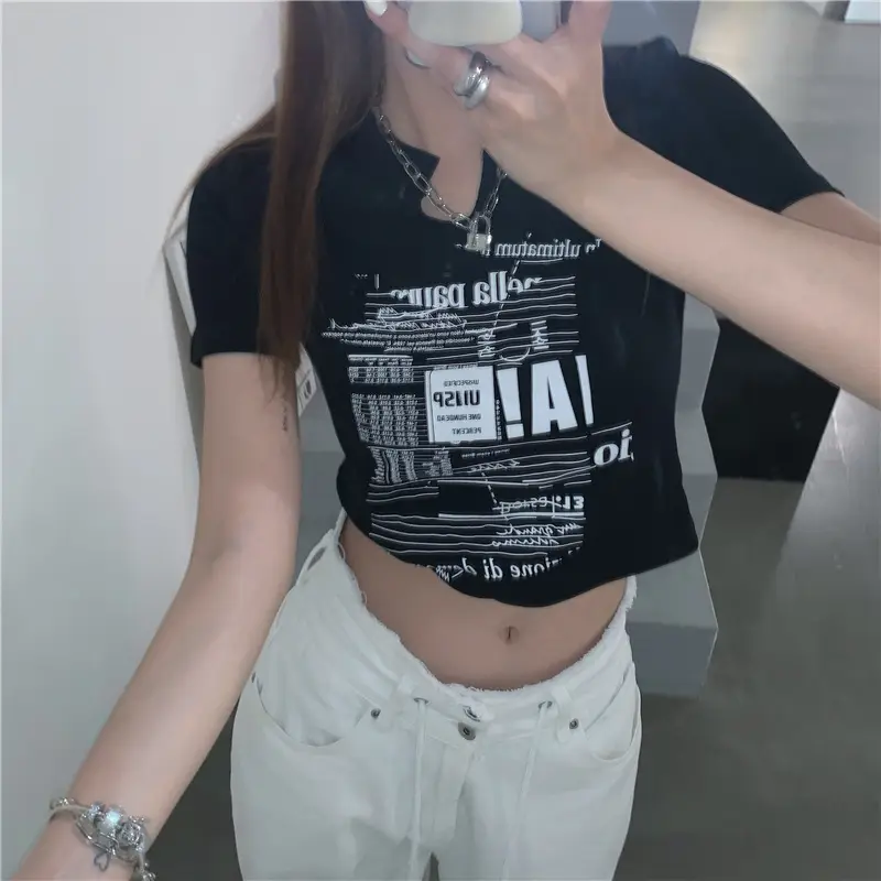 Women White V Neck Short Sleeve T-Shirt 2025 Summer - Image 4