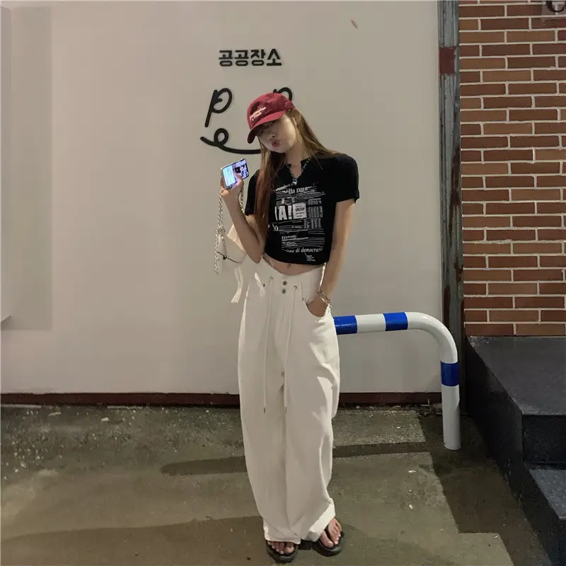 Women White V Neck Short Sleeve T-Shirt 2025 Summer - Image 5