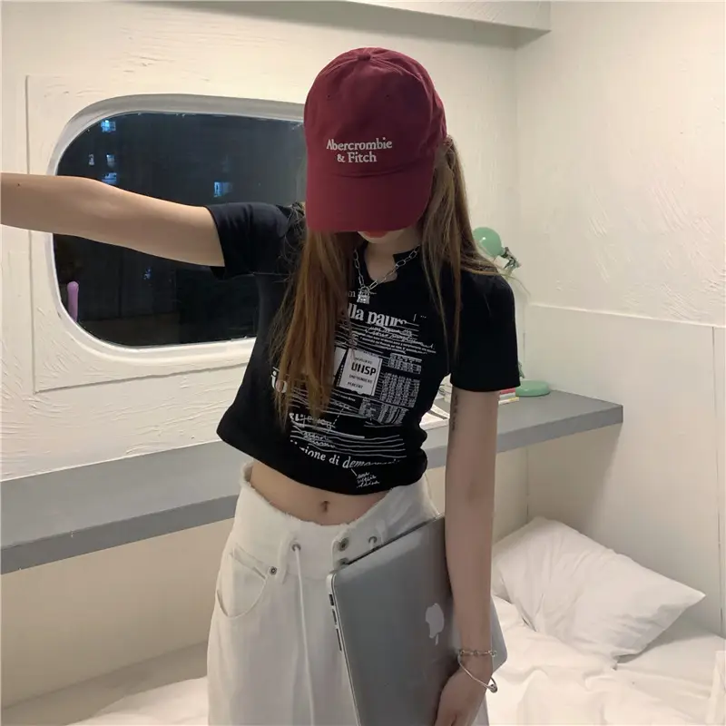 Women White V Neck Short Sleeve T-Shirt 2025 Summer — feature 17