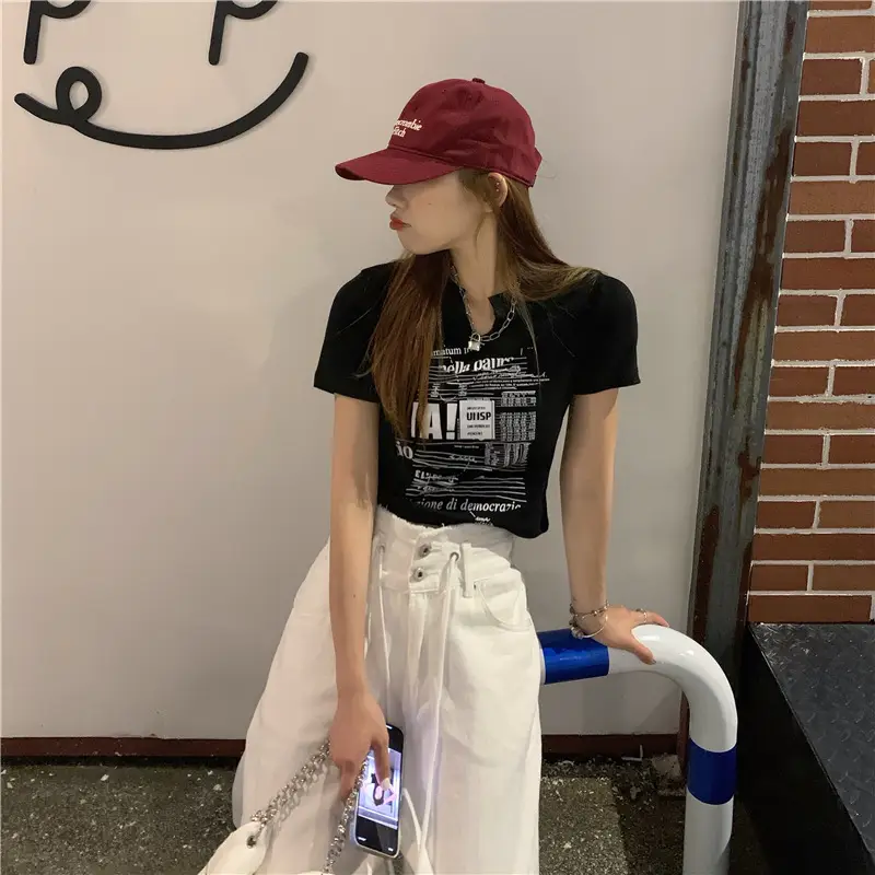 Women White V Neck Short Sleeve T-Shirt 2025 Summer — feature 19