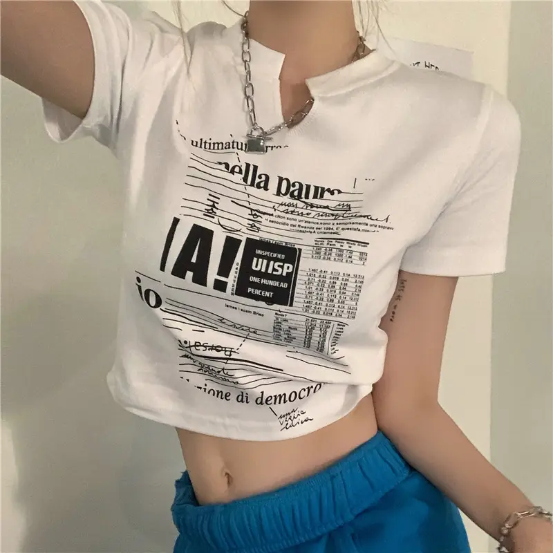 Women White V Neck Short Sleeve T-Shirt 2025 Summer — feature 2